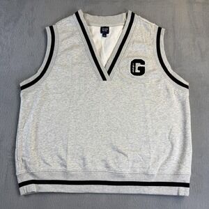 NWT Gap Sweater Vest Mens Large Gray Fleece V Neck Sleeveless 1969 G Logo